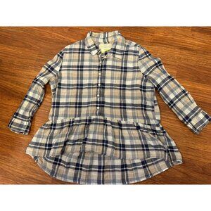 Trovata Birds Of Paradis Blouse Women's Size S 3/4 Sleeves Peplum Plaid Shirt